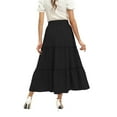 thumbnail image 2 of Women's Summer Boho Skirt High Elastic Waisted Drawstring Swing Ruched Tiered Maxi Skirt, 2 of 8