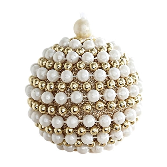 Pearl Gold Beaded Christmas Ball Ornament, Elegant Hanging Bauble, Festive Tree Decor For Window Home Party Decoration.A