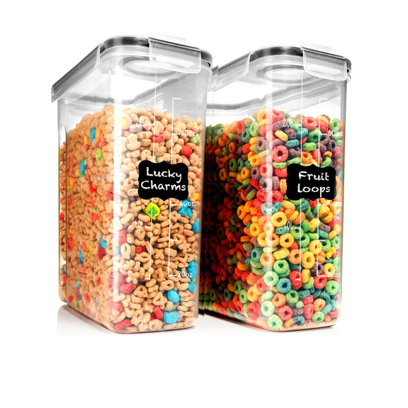 Shazo 2 PC ( 2.5L / 84 Oz Cereal Capacity)Small Airtight Cereal Containers Storage with Lids, Perfect Space Saving BPA-Free Plastic Container, Pantry Organization and Canister for Rice, Sugar & Flour