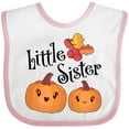 thumbnail image 3 of Inktastic Little Sister Pumpkins with Fall Leaves Girls Baby Bib, 3 of 4