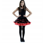 BellaSous 441-BKRE-OS BellaSous Adult Tulle Costume Petticoat Tutu Skirt for Halloween, Valentine's Day, Layered, Satin Ribbon Bands, Elastic Waist, Black w/Red Binding, One Size Fits Most