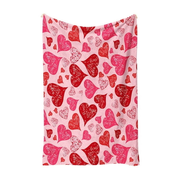 Bfogop Valentine's Day Throw Blanket Red Pink Heart Plaid Fuzzy Blanket Romantic Love Heart Decorative Soft Cozy Flannel Blanket for Mom Couple Home Bed Sofa Couch Chair, 40 x 50 Inch