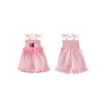 thumbnail image 2 of BemeyourBBs Toddler Baby Girls 4th of July Outfit Smocked Romper Patriot Independent Day Clothes Strap Tie-up Striped Jumpsuit USA Letters Embroidery Sleeveless Ruffled Overalls Shorts Playsuit, 2 of 9