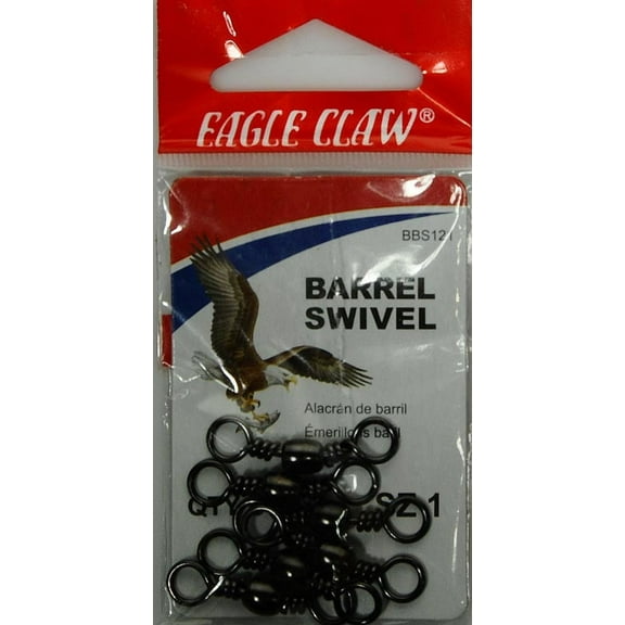 Eagle Claw Barrel Swivel, Black, Size 1, 12 Pack