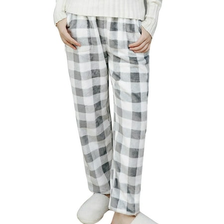 

Lumento Women With Pockets Home Pajama Pants Loose Check Print Trousers Casual Mid Waisted Sleepwear Gray M