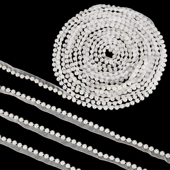 10 Yards Beaded Pearl Trimming Lace Ribbon 14mm White Pearl Lace Trim Pearl Beaded Trim Applique Pearl Fringe