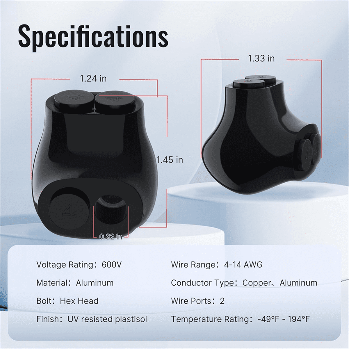 2 Port Insulated Multi Tap Connector 4-14 AWG Aluminum to Copper Wire Connectors Single-Sided Entry Connectors 5 Pack,5 x Multi Tap Connector,Black