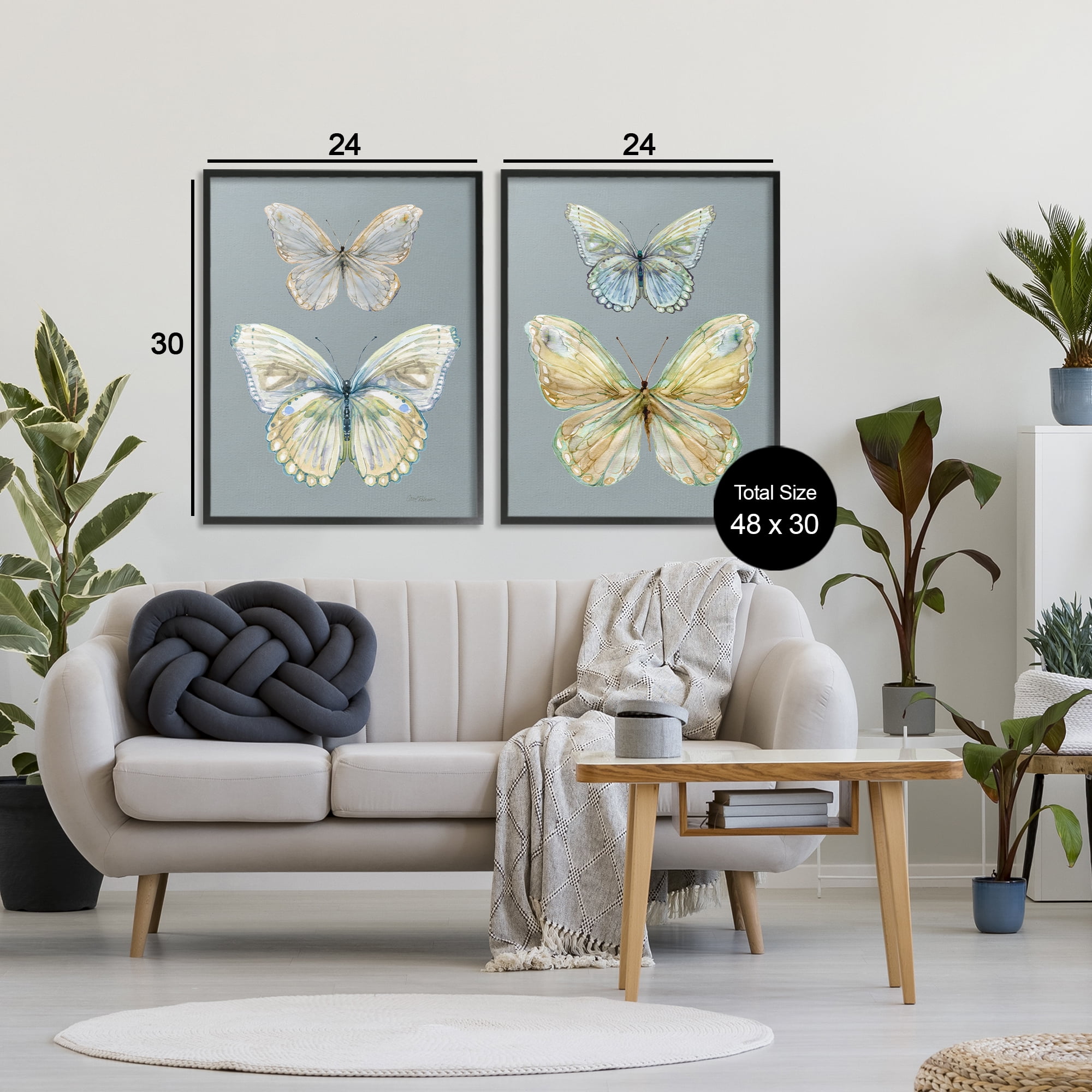 Stupell Industries Butterfly Pairs over Slate 2 Piece Black Framed Giclee Art Set, design by Carol Robinson