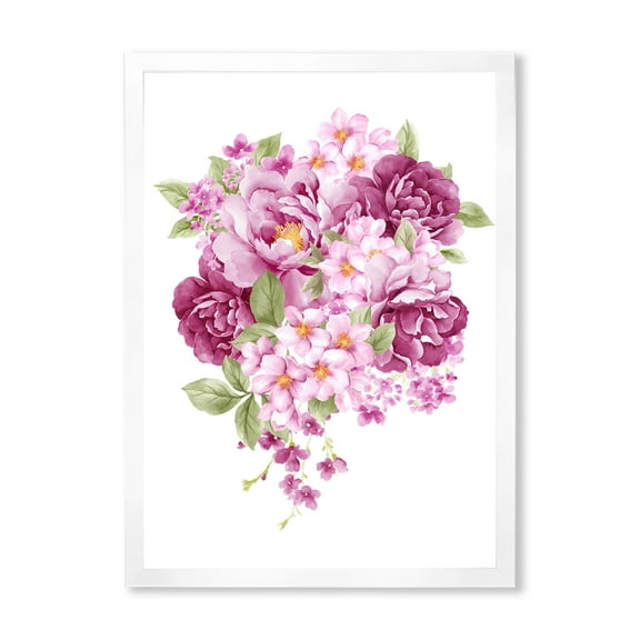 Designart 'Bouquet Of Pink Retro Flowers' Traditional Framed Art Print