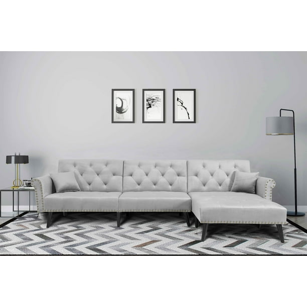 Black Friday Deals Sectional Convertible Fution Sofa Bed Mid Century Velvet Sleeper With Reversible Chaise And 2 Pillows 115 L Couch For Living Room Small Space Light Gray Com Velvet Sleeper Sofa, Sleeper Sofa Sectional Black Friday