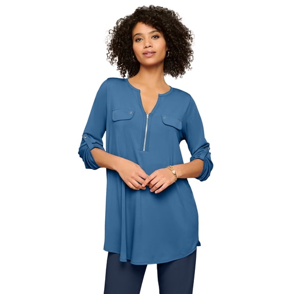 Roaman's Women's Plus Size Zip Front Ultrasmooth Fabric Tunic