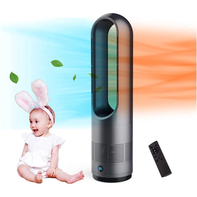 Bladeless tower heating fan, 10-speed air purifier, bedroom air multiplier cooler, 6m remote control, 8-speed wind sensation and 8h timer
