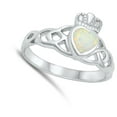 thumbnail image 4 of CHOOSE YOUR COLOR White Simulated Opal Celtic Knot Claddagh Ring .925 Sterling Silver Band CZ Female Size 10, 4 of 4