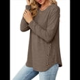 thumbnail image 2 of Blusas de Larga con Cuello Redondo para Mujer, Blusas Holgadas con Botones para Otoño e Invierno 2025. Color Café XXL, 2 of 10
