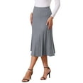 thumbnail image 4 of INSPIRE CHIC Women's Pleated Skirts High Waist Stretchy A Line Ribbed Knit Sweater Midi Skirt Fall Winter Outfits S Light Grey, 4 of 6