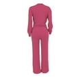 thumbnail image 5 of 2 Piece Sweatsuit for Women Long Sleeve Crew Neck Cropped Sweatshirt Wide Leg Pants Solid Casual Loose Loungewear Set, Hot Pink, L, 5 of 6