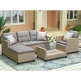thumbnail image 2 of Al Fresco 4 Piece Patio Furniture Set Outdoor Conversation Set Rattan Sofa Table Set with 2 Seater Sofa, Lounge Sofa, Coffee Table and Sofa Chair, for Garden Backyard Poolside, 2 of 7