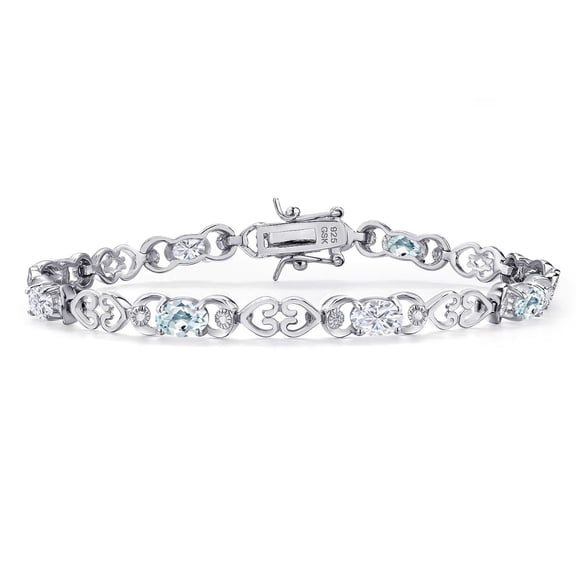 Gem Stone King 925 Sterling Silver Sky Blue Aquamarine and White Moissanite and Lab Grown Diamond Bracelet for Women | 4.01 Cttw | Gemstone March Birthstone | Oval 6X4MM | Length 7.25 inches