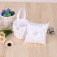 thumbnail image 2 of Cesta Irfora 6 * 6 pulgadas Almohada de portador de anillo de satén de doble corazón y canasta de niña de flores de boda con decoración de cinta de diamantes de imitación blanco Irfora Cesta, 2 of 5
