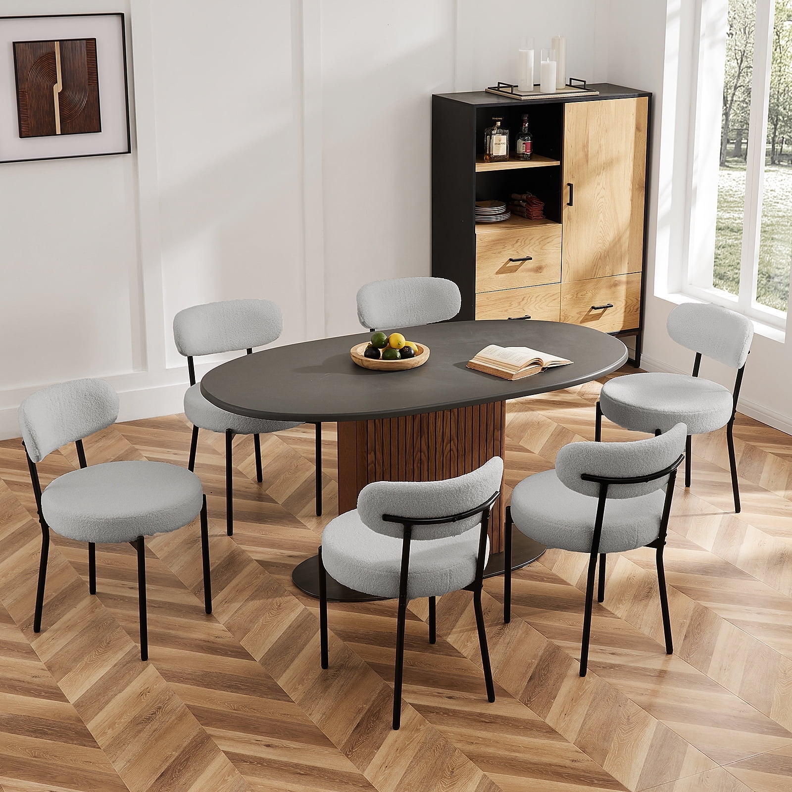 CONCETTA Set of 2 Mid-Century Modern Dining Chairs, Round Kitchen Chairs with Curved Backrest, Gray