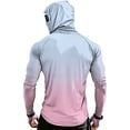 thumbnail image 5 of Men's Long Sleeve Sun Shirt with Hood and Mask, Ombre Color Block Design UPF 50+ Rash Guard, Lightweight Athletic Top Light pink S, 5 of 9