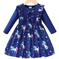 thumbnail image 1 of Popshion Toddler Girls Unicorn Bowknot Dress Colorblock Round Neck Casual Mid-length Fall Dress, 1 of 6
