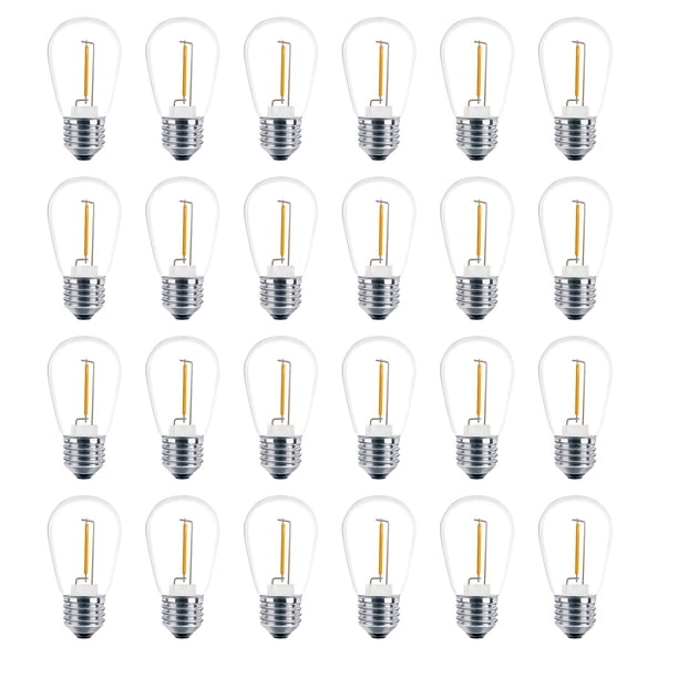 Meconard Paquete de 24 bombillas LED S14 de repuesto inastillables para exteriores, 1 vatio para reemplazar una bombilla incandescente de cadena de 11 vatios, E26, base de tornillo mediana regular, 22