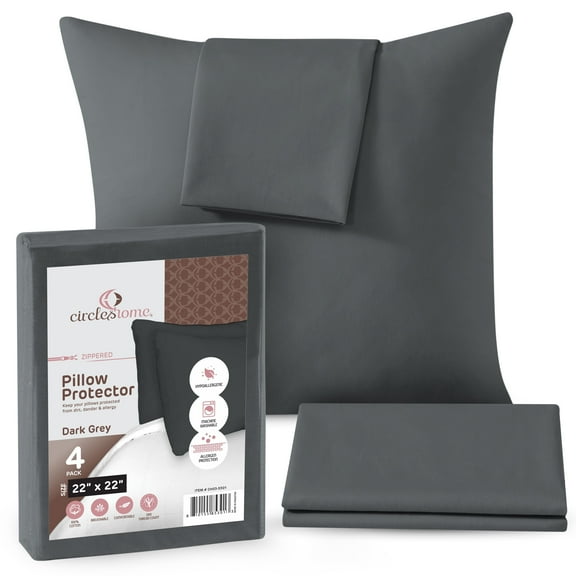 CIRCLESHOME Throw Pillow Protectors - 100% Cotton Breathable Pillowcases - 22 X 22 Square Pillowcases - Protects Pillows from Dirt, Dust and Debris (Square Pillow - 4 Pack- 22x22)