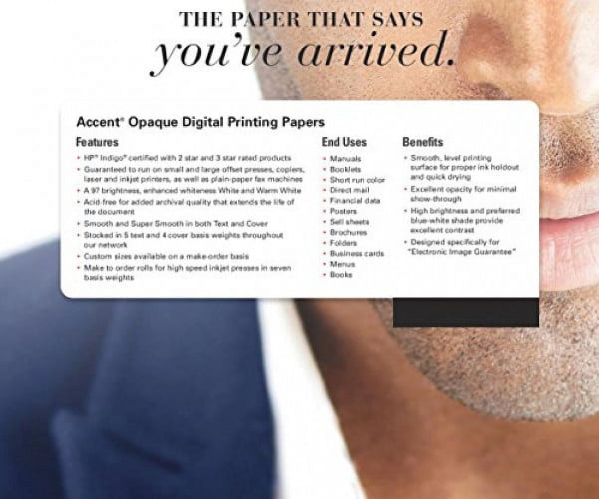 Accent Opaque, Smooth Cover White, 100lb, Ledger, 11 x 17, 97 Bright, 800 Sheets / 4 Ream Case, Made in The USA