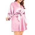 thumbnail image 3 of VSNOW Women's Plus Size Silk Satin Robe Kimono Bridesmaid Nightgown Sleepwear Lingerie, 3 of 4