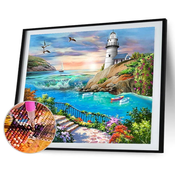 Cuadros Decorativos 5D DIY Diamond Painting Kits Beach Full Round Drill Wall Decor Art (X451) Wdftyju embutido en tela