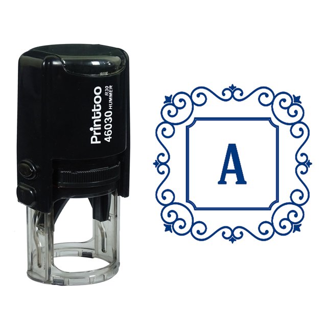 Printtoo Alphabet A Monogram Initial Square Swirl Border Self Inking Rubber Stamp Office Stationary