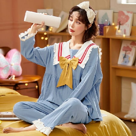 

PIKADINGNIS Fashion Autumn Winter Princess Retro Style Pajamas Sets for Women Cotton Purple Soft Sleepwear Suit Home Loose Nightwear Set