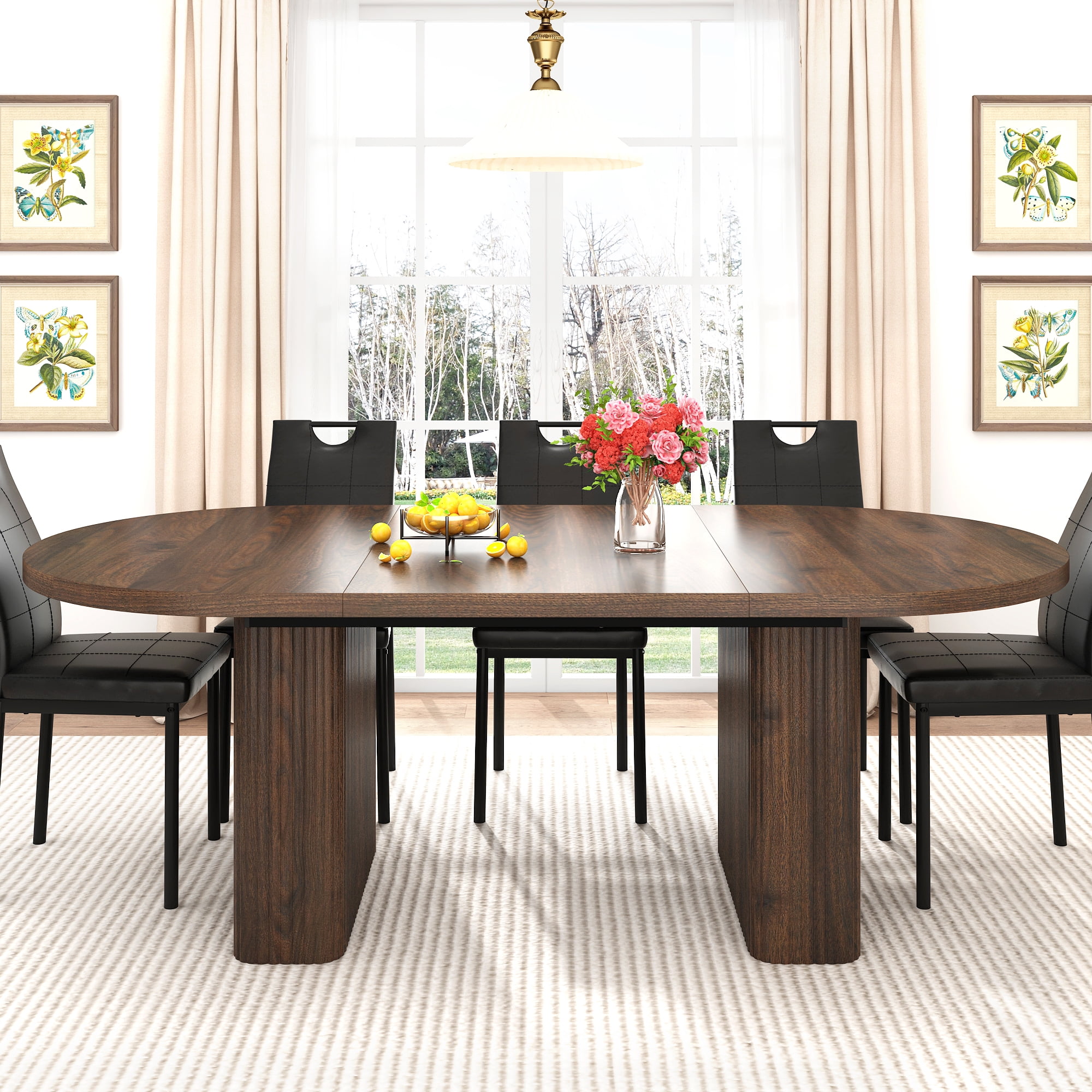 Blotout 70.9 Inch Oval Wood Strip Base Dining Table for 6-8 People,Modern Farmhouse Table for Kitchen & Dinner & Reception Room