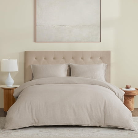 100% Linen Duvet Cover, Pure Natural French Flax with Corner Ties and Zipper Closure, Soft Breathable Durable for Hot Sleepers 1 Cover 2 Pillowcases (Natural Linen, Queen)