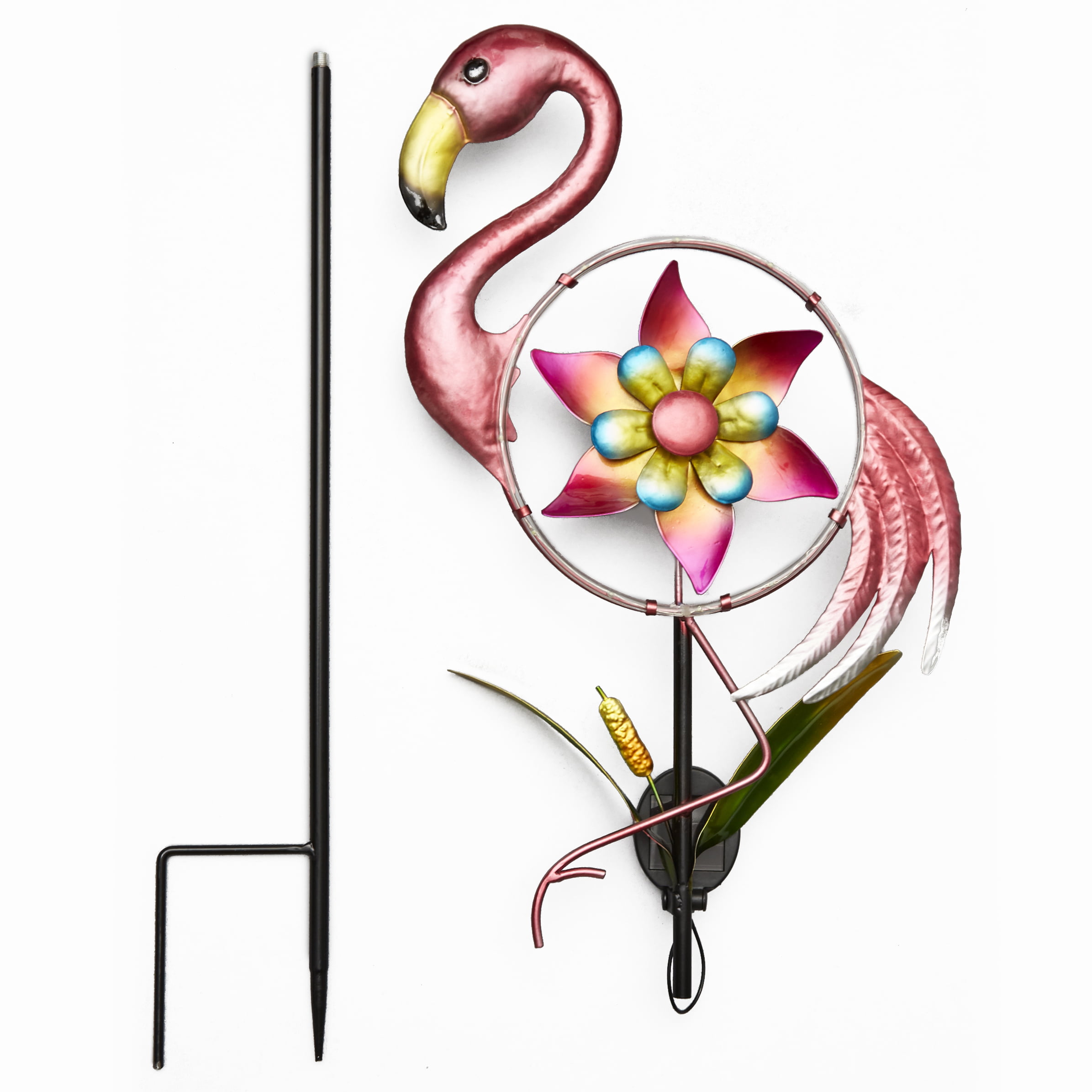 Features Solar-Powered Glass Ball LED Lights 12 x 44 Inches Best as Kinetic Art Flower Decor Exhart Red Rose Wind Spinner Garden Stake w/Solar Crackle Ball Rose Garden Spinner Metal Stake