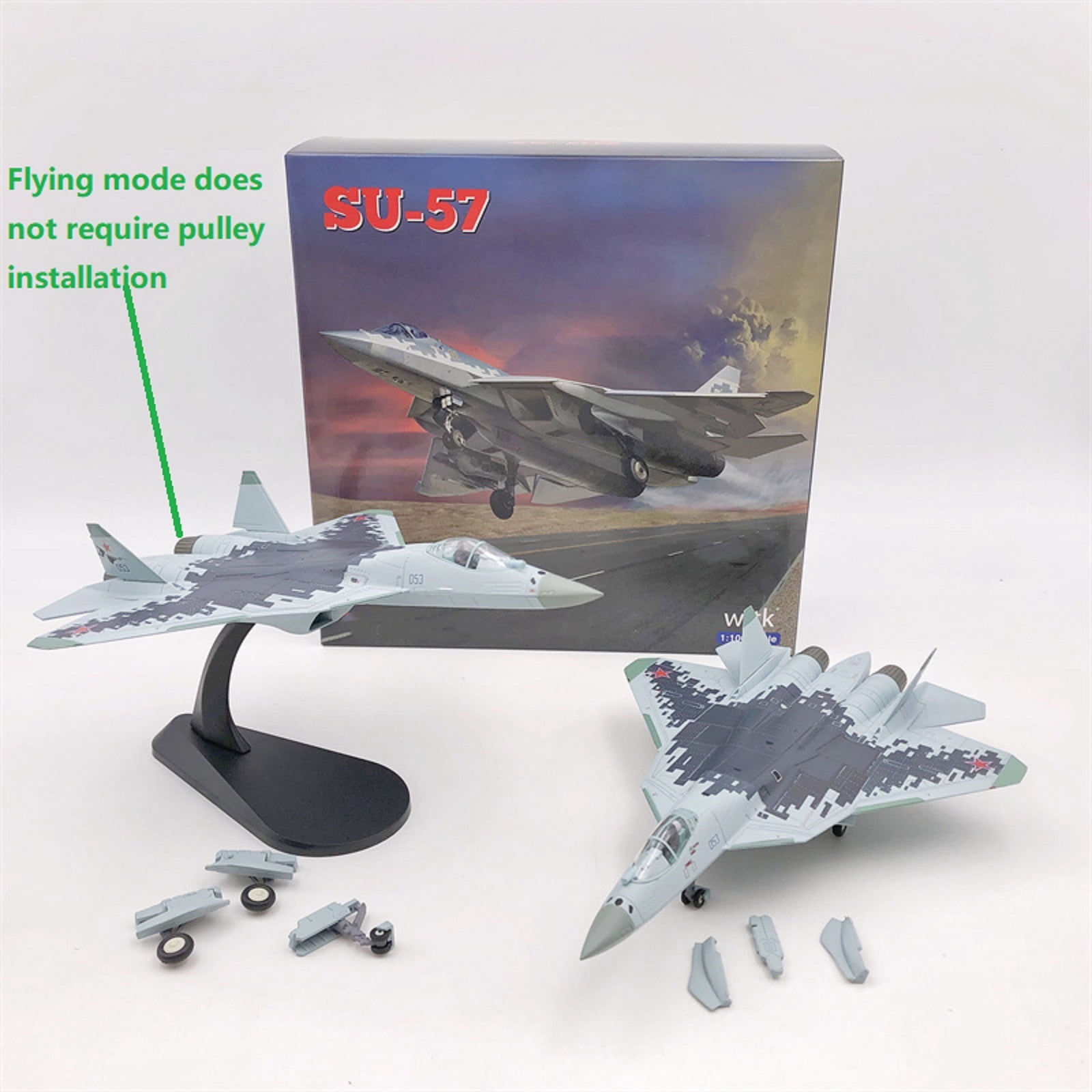 NATEFEMIN SU57 Russian Stealth Fighter Air Force Diecast Plane Model 1/100 Scale Collectible for Aviation Display and Gift