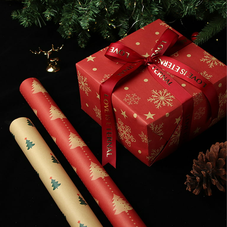 Travelwant Christmas Wrapping Paper - Brown Kraft Paper with Red and Green  Pattern for -Christmas Elements Collection 