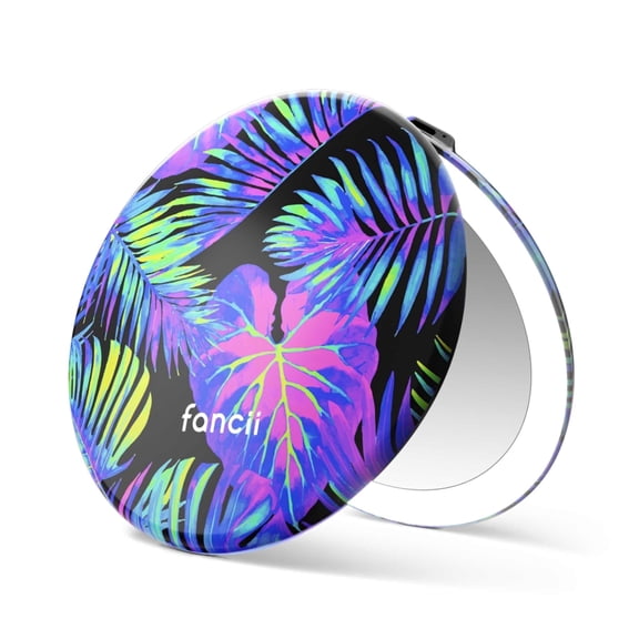 Fancii Taylor LED Lighted Travel Makeup Mirror, Rechargeable, 10x/1x Magnifying, 5-inch Wide (Neon Oasis)
