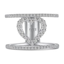 Flydeer 925 Sterling Silver 5A Zirconia Accent Heart-Shaped Openwork Double Layer Ring Versatile Jewelry for Women in Her Size 9