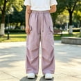 thumbnail image 4 of Ymyiu Kids Cargo Pants Girls Parachute Pants Kids Wide Leg Cargo Pants Street Trousers with Pockets Size 9-10 Years (Pink,9-10 Years), 4 of 4