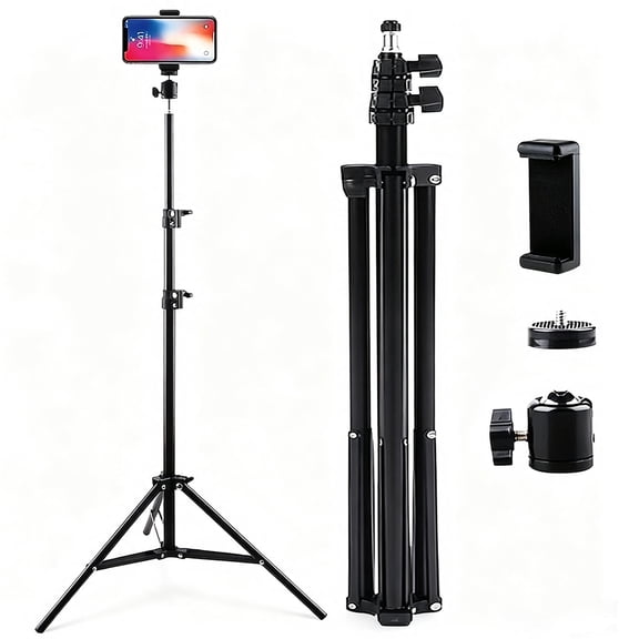 82" Camera Tripod,Extendable Lightweight Phone Tripod Stand with 360°Ball Head,Cell Phone Tripod for Phone/Dslr/Slr/Projector/Video Recording(Black)
