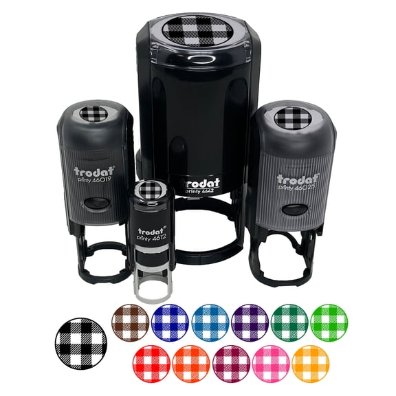 Buffalo Plaid Pattern Self-Inking Rubber Stamp Ink Stamper - Blue Ink - Medium 1 Inch