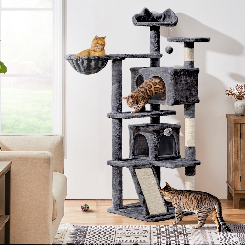 Yaheetech 57.4" Tall Cat Tree Tower with 2 Condos, Dark Gray photo 3