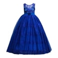 thumbnail image 5 of JUMEYU Girls Lace Embroidery Long Dress Sleeveless Flower Party Performance Evening Gown Dresses 5T 6T (Blue,5-6 Years), 5 of 7
