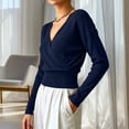 thumbnail image 5 of gbyLJF Women's Wrap Cross V Neck Tops Slim Fit Long Sleeve Sweater Lightweight Soft Knitted Blouse, 5 of 8