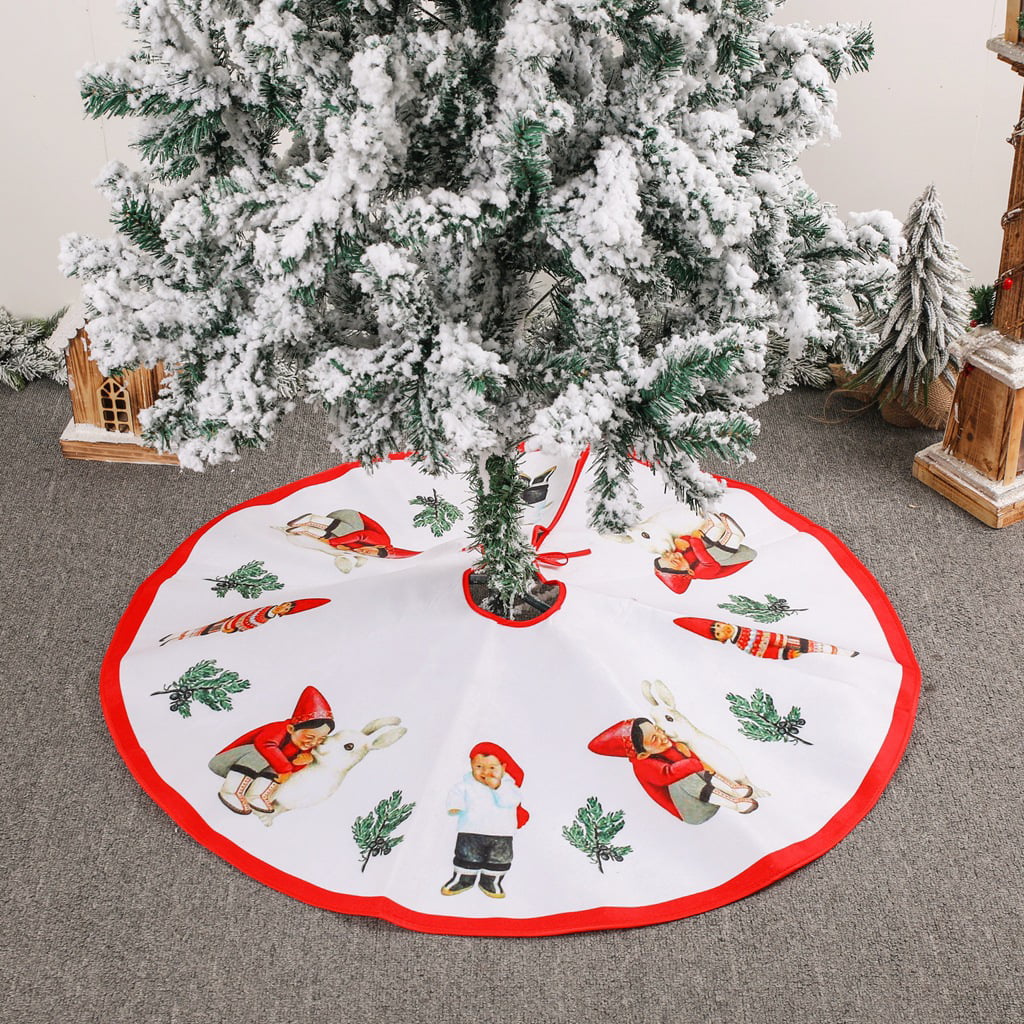 Christmas Tree Skirt Fleece Xmas Floor Carpet Mat for New Year Ornaments Decor 