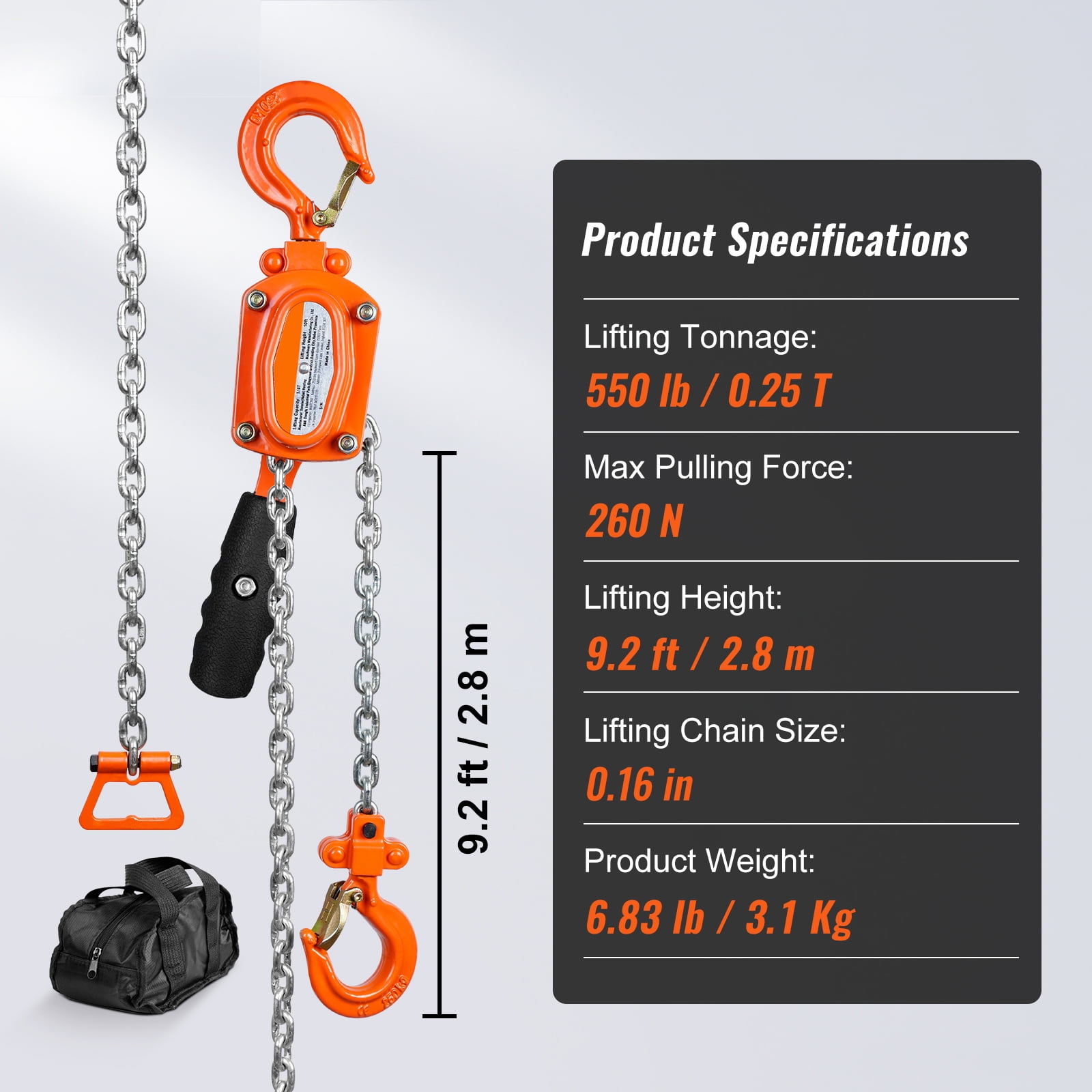 KFFKFF 10ft Lifter Lever Block Chain Hoist G80 Ratchet Hoist 550lb Capacity
