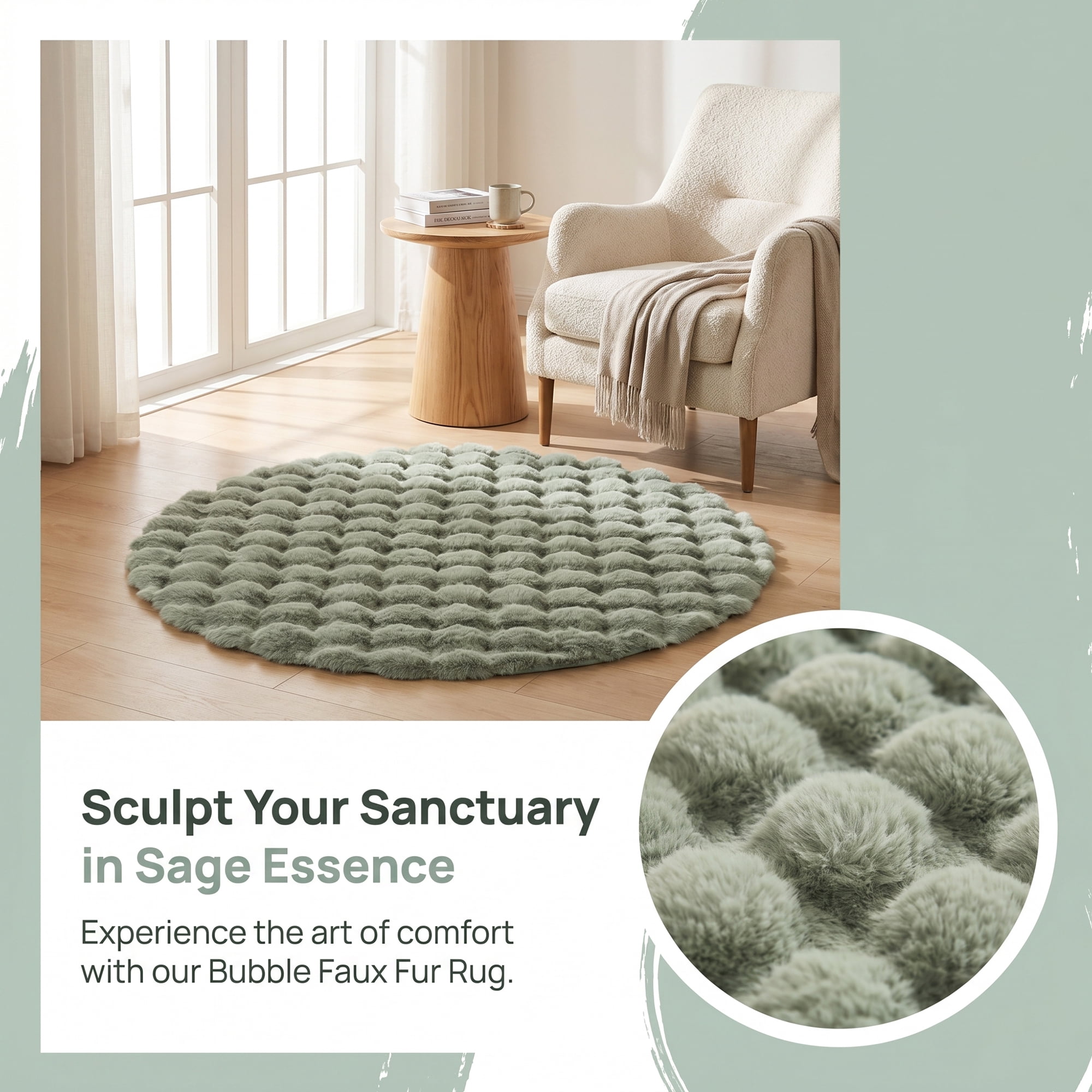 Unique Bargains Modern Geometric Round Area Rug Soft Shaggy Circle Carpet 24" x 24" Green