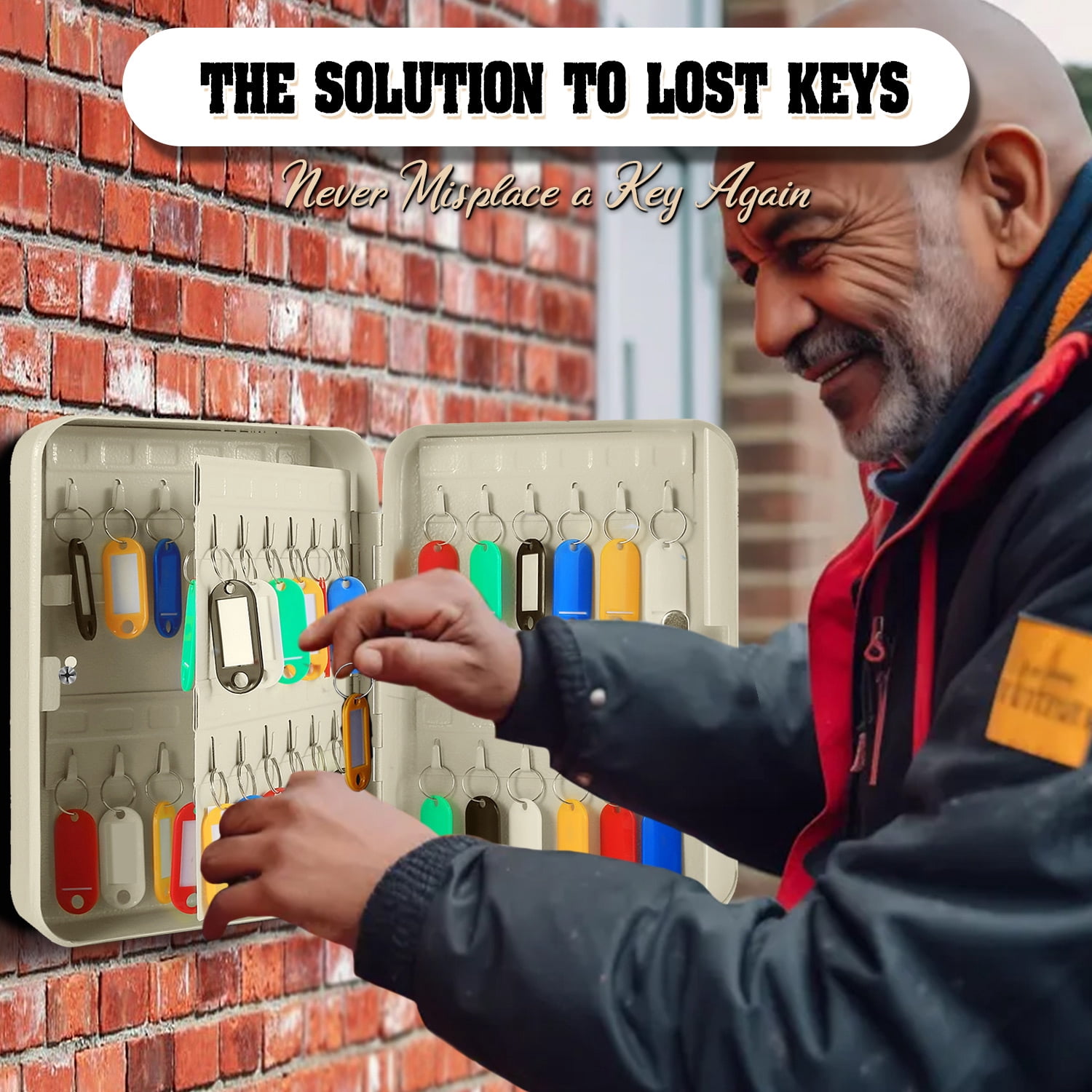 Key Cabinet Lock Box - White Key Storage Box Wall Mount with Combination Lock, Secured Key Organizer Box with 48 Colored Key Holder for Homes, Office, Apartments, Hotels, Business